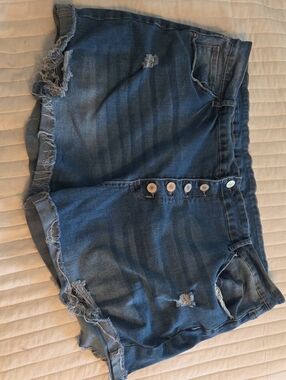 High-Rise Distressed Denim Shorts - Classic Blue Sz 22w (5xl)